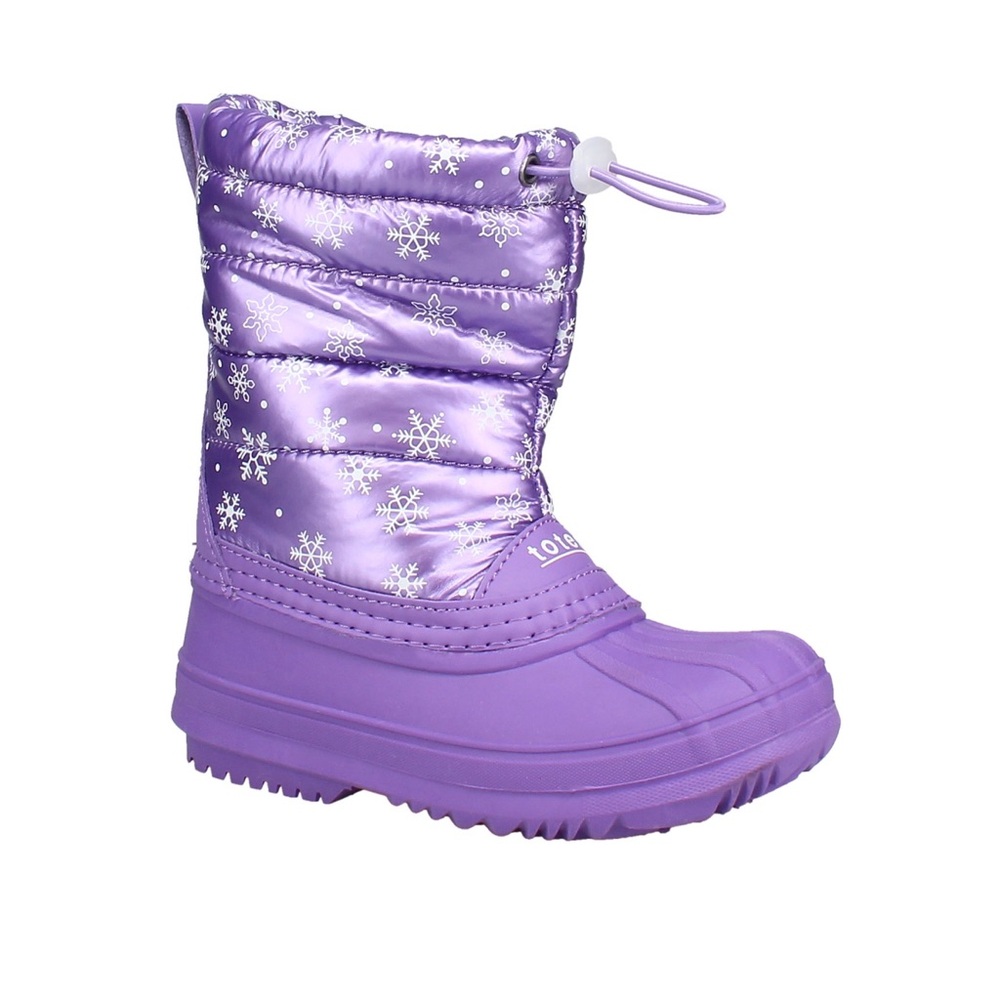 Totes Purple Kids Snow Boots with Snowflake Print.  Size Big Girl 2.